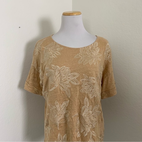 Chicos Womens 100% Linen Embroidered Short Sleeve Top Tan Neutral Lagenlook - Picture 16 of 16